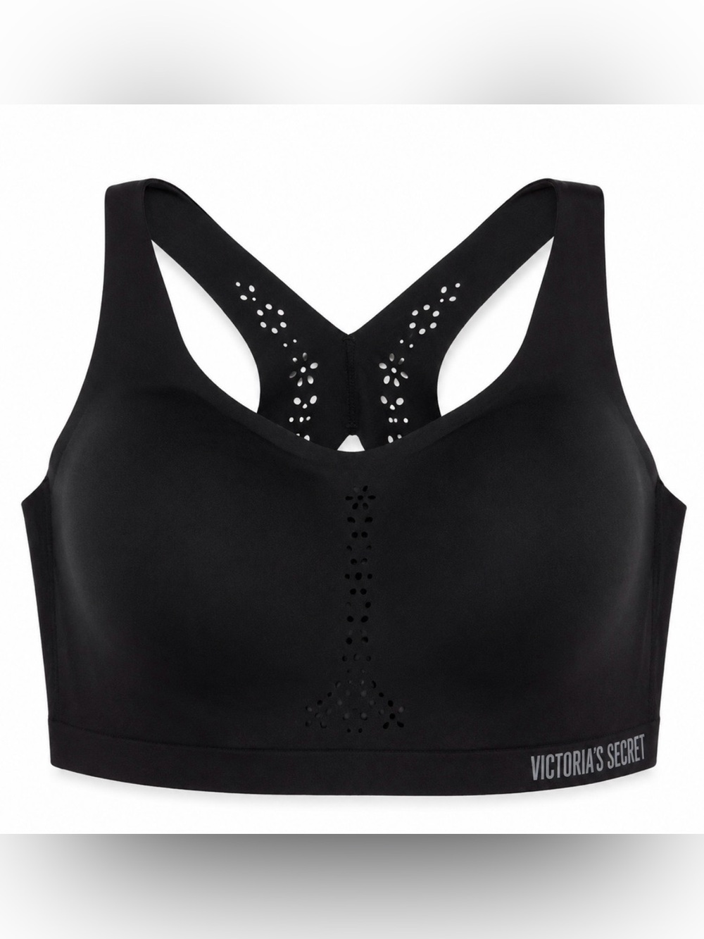 Victoria's Secret Black Laser-Cut Racerback Sports Bra with Subtle Logo